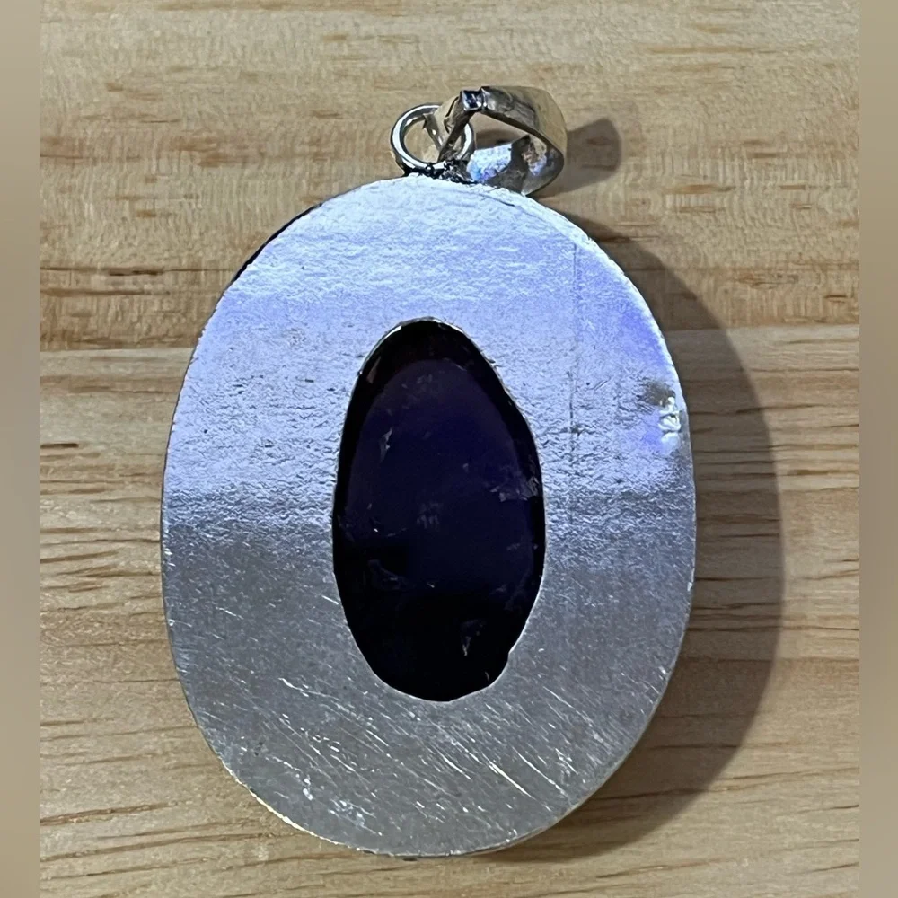 AMETHYST GEMSTONE 925 STAMPED SILVER PLATED PENDANT - Picture 3 of 5